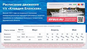 теплоход Клавдия Еланская, билеты онлайн, Кольский полуостров, Мурманск, купить билет на паром и морское судно пассажирское